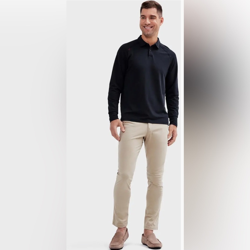 RHÔNE Delta Piqué Long Sleeve Collared Lightweight Breathable Golf Polo